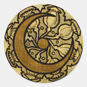 Zodiac Crescent Moon Mucha  Classic Round Sticker