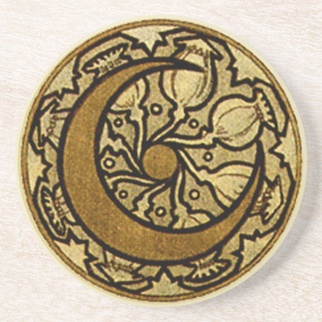 Zodiac Crescent Moon Mucha  Coaster (Front)