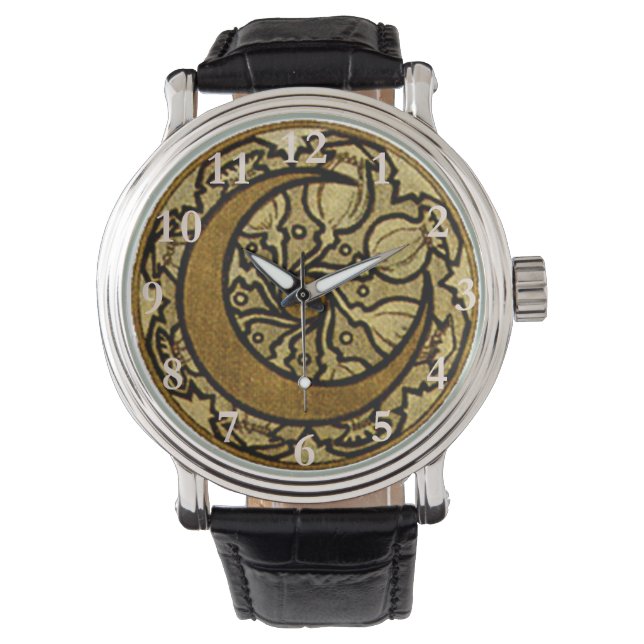 Zodiac Crescent Moon Mucha  Watch (Front)