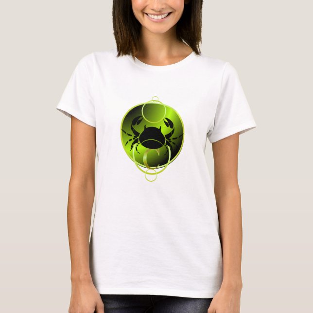 Zodiac Design Metallic Green Cancer T-Shirt (Front)