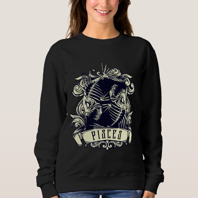 Zodiac Evil 2 Fish Skeleton Occult Sweatshirt (Front)