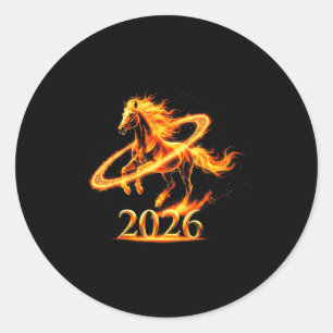 Zodiac fire gold year of the horse 2026 lunar new classic round sticker