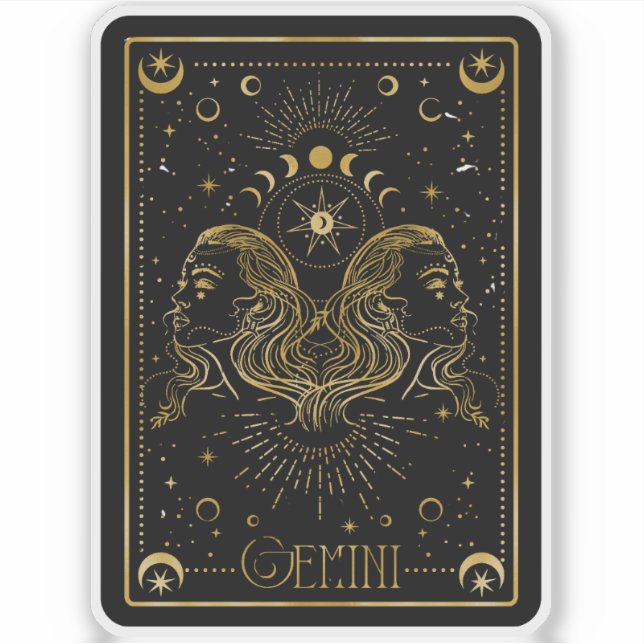 Zodiac Gemini Astrological Black & Gold Sticker (Front)
