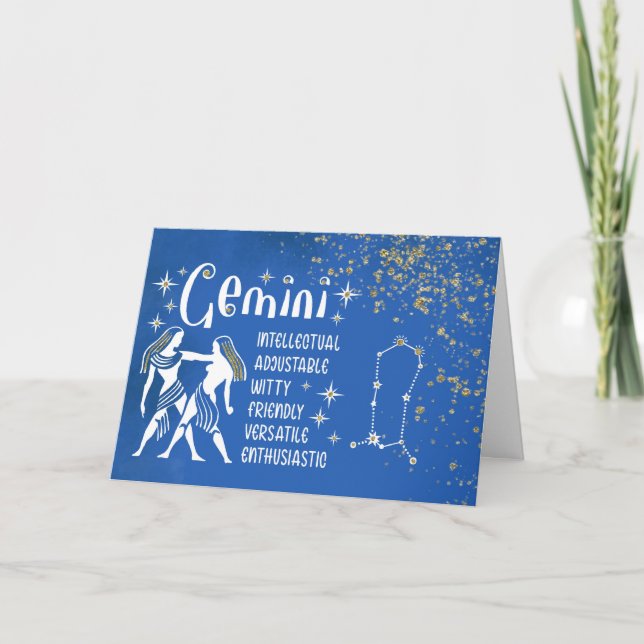 Zodiac Gemini Birthdays With Sign Constellation Card (Front)