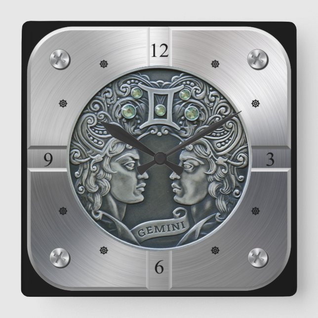 Zodiac ~ Gemini ~ Celestial ~ Western Astrology ~  Square Wall Clock (Front)