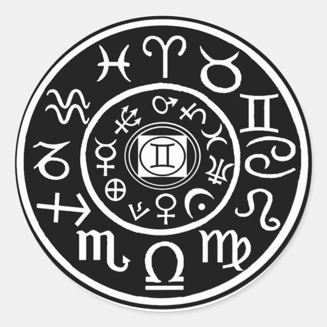 Zodiac - Gemini Constellation & Planetary Design Classic Round Sticker (Front)
