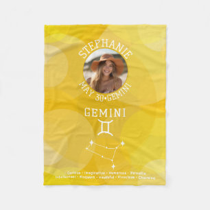 Zodiac Gemini Custom Birthday Photo Astrology Fleece Blanket