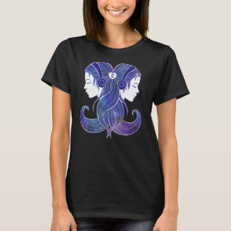 Zodiac Gemini Girl With Galaxy And Headphones T-Shirt