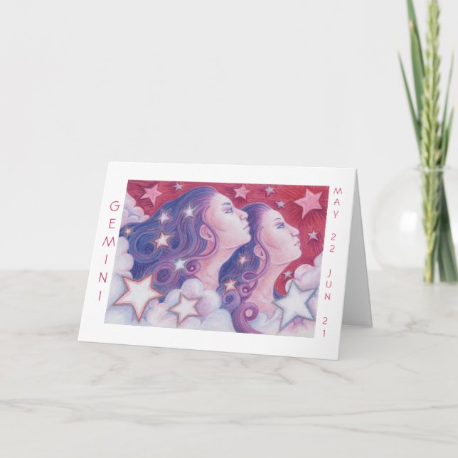 Zodiac Gemini 'Happy Birthday' white border Card (Front)