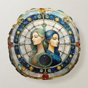 Zodiac - Gemini The Twins Round Cushion