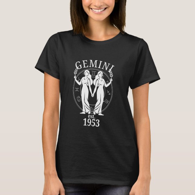 Zodiac Gemini Twins Born in 1953 T-Shirt (Front)