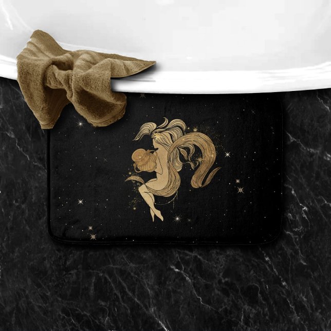 Zodiac Goddess | Cosmic Gold Aquarius Astrology Bath Mat (Creator Uploaded)