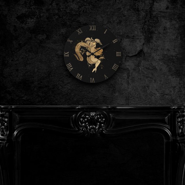 Zodiac Goddess | Cosmic Gold Aquarius Astrology Round Clock (Creator Uploaded)