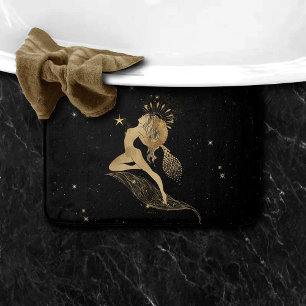 Zodiac Goddess   Cosmic Gold Aries Astrology Bath Mat