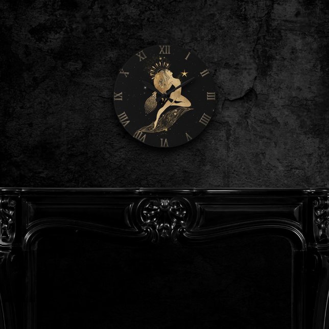 Zodiac Goddess | Cosmic Gold Aries Astrology Round Clock (Creator Uploaded)