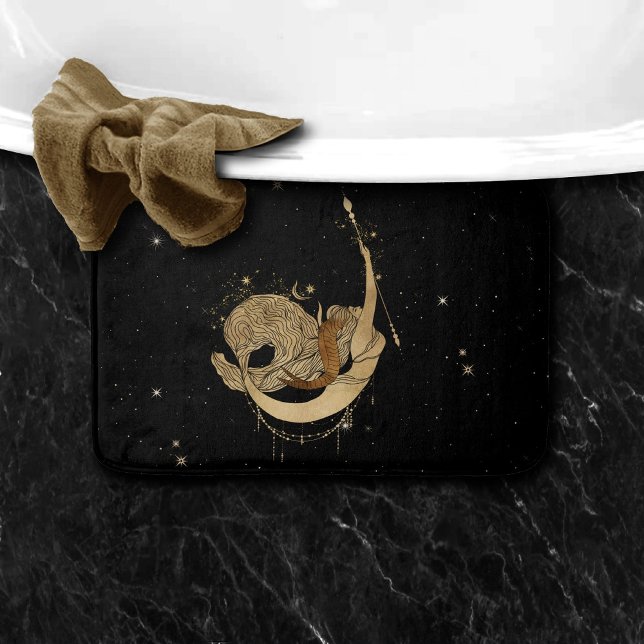 Zodiac Goddess | Cosmic Gold Capricorn Astrology Bath Mat (Creator Uploaded)