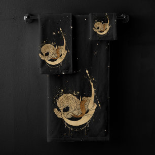 Zodiac Goddess Cosmic Gold Capricorn Astrology Bath Towel Set