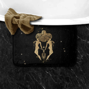 Zodiac Goddess Cosmic Gold Gemini Astrology Bath Mat