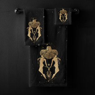 Zodiac Goddess   Cosmic Gold Gemini Astrology Bath Towel Set