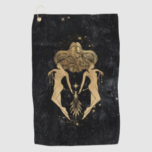 Zodiac Goddess Cosmic Gold Gemini Astrology Golf Towel