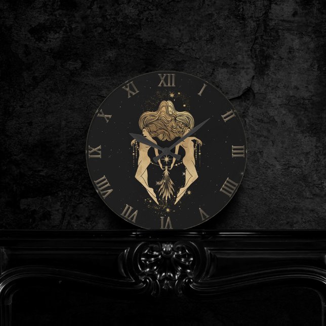 Zodiac Goddess | Cosmic Gold Gemini Astrology Round Clock (Creator Uploaded)