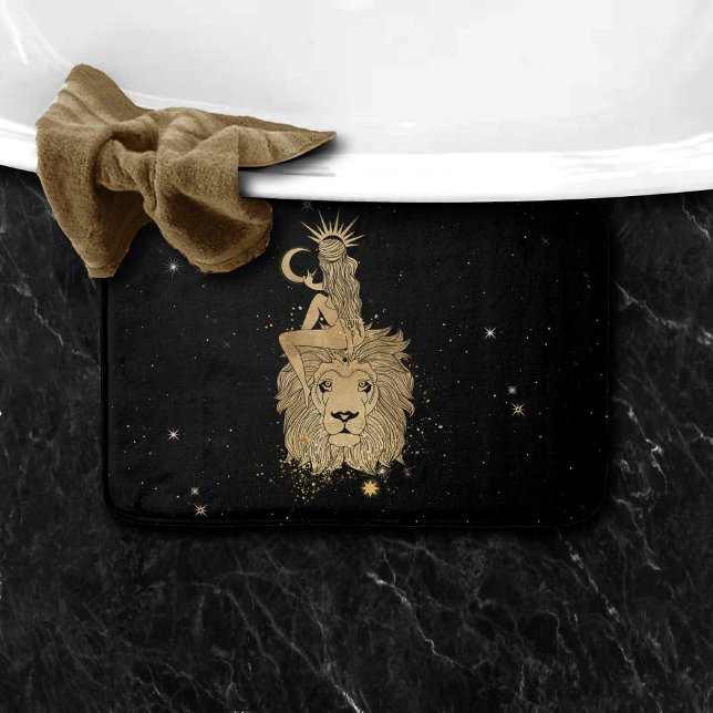 Zodiac Goddess | Cosmic Gold Leo Astrology Bath Mat (Creator Uploaded)