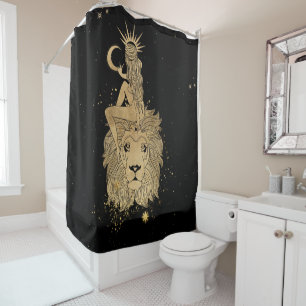 Zodiac Goddess   Cosmic Gold Leo Astrology Shower Curtain