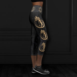Zodiac Goddess   Cosmic Gold Libra Astrology Capri Leggings