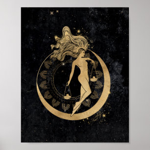 Zodiac Goddess Cosmic Gold Libra Astrology Poster