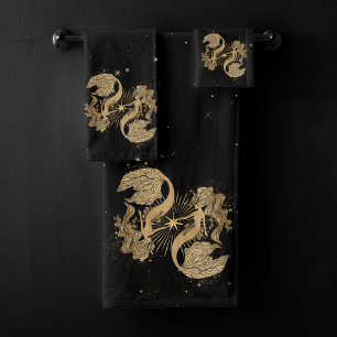 Zodiac Goddess Cosmic Gold Pisces Astrology Bath Towel Set