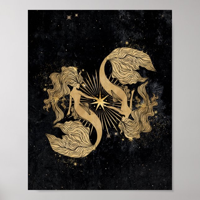 Zodiac Goddess | Cosmic Gold Pisces Astrology Poster (Front)