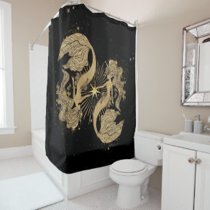 Zodiac Goddess Cosmic Gold Pisces Astrology Shower Curtain