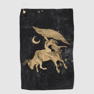 Zodiac Goddess Cosmic Gold Taurus Astrology Golf Towel