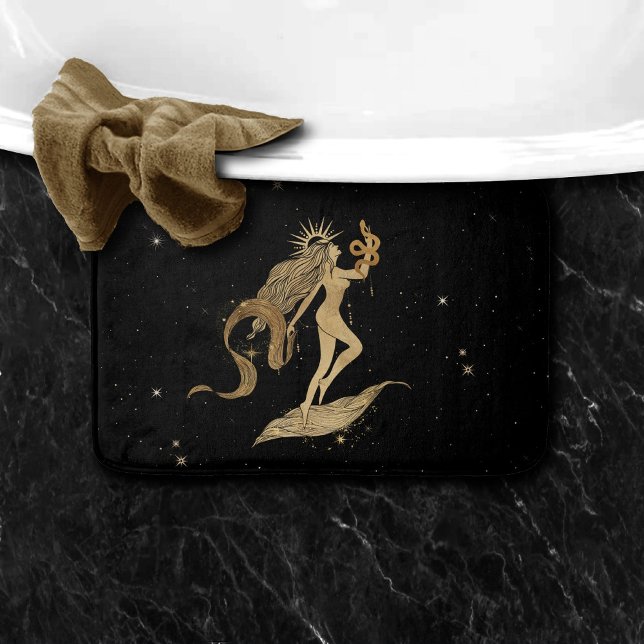 Zodiac Goddess | Cosmic Gold Virgo Astrology Bath Mat (Creator Uploaded)