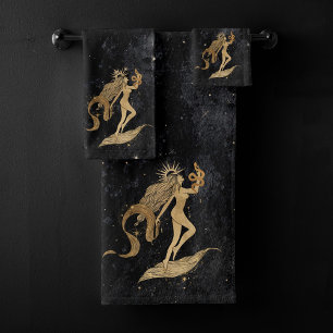 Zodiac Goddess Cosmic Gold Virgo Astrology Bath Towel Set