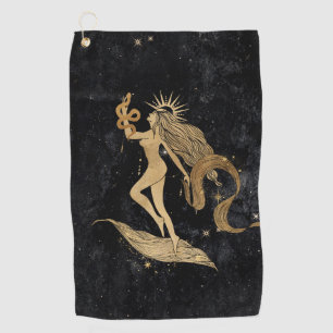 Zodiac Goddess Cosmic Gold Virgo Astrology Golf Towel