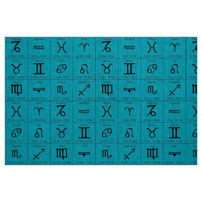 zodiac horoscope aqua blue fabric (Fat Quarter)