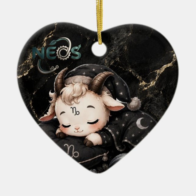 Zodiac Kawaii Neos Capricorn Ceramic Tree Decoration (Front)