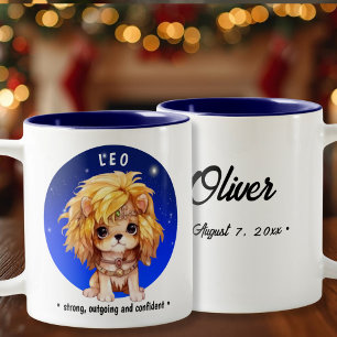 Zodiac Leo custom name date Two-Tone Coffee Mug