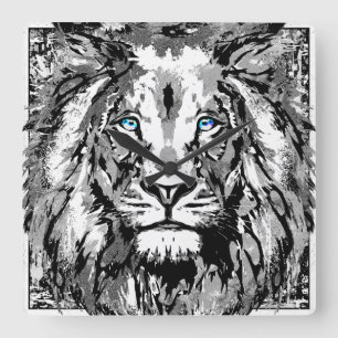Zodiac Leo Grey Lion Portrait Drawing - Lion Clock