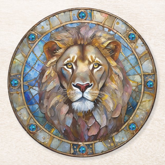 Zodiac - Leo the Lion Round Paper Coaster (Front)