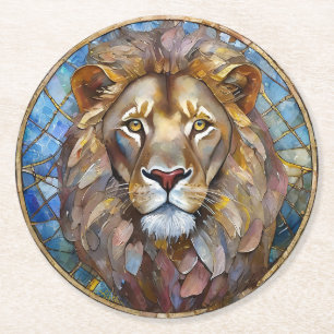 Zodiac - Leo the Lion Round Paper Coaster