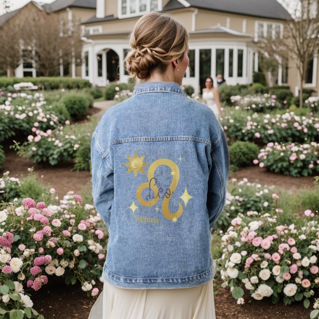 Zodiac Leo Watercolor Personalised Jean Denim Jacket (Wedding Back)