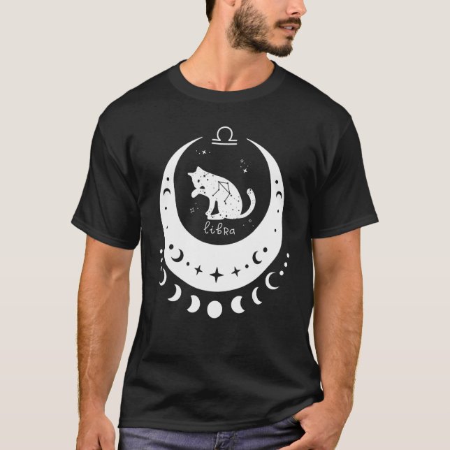 Zodiac Libra Horoscope Astrology Sign Cat Crescent T-Shirt (Front)