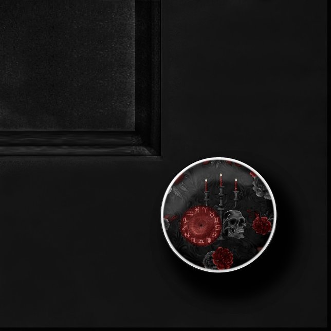 Zodiac Magic Crimson | Henna Red Gothic Skull Rose Ceramic Knob (Creator Uploaded)