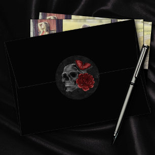 Zodiac Magic Crimson Henna Red Gothic Skull Rose Classic Round Sticker