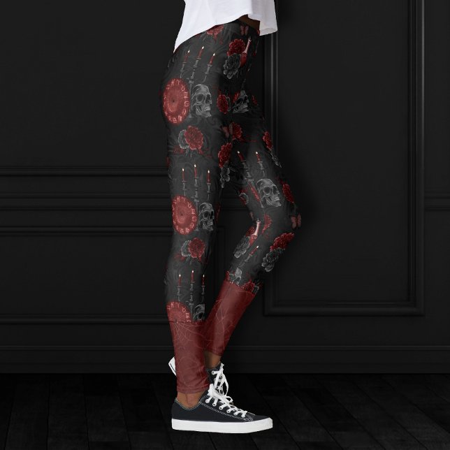Zodiac Magic Crimson | Henna Red Gothic Skull Rose Leggings (Creator Uploaded)