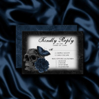 Zodiac Magic | Dark Navy Blue Gothic Skull Roses