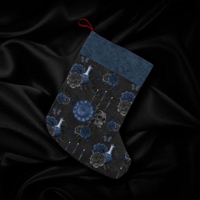 Zodiac Magic | Dark Navy Blue Gothic Skull Roses Small Christmas Stocking (Creator Uploaded)