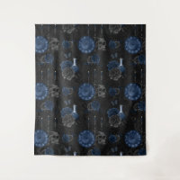 Zodiac Magic | Dark Navy Blue Gothic Skull Roses